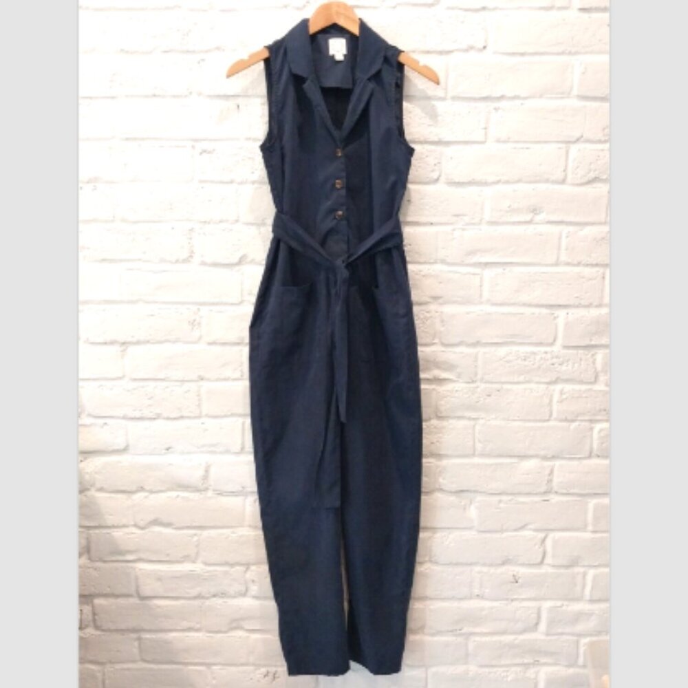 Blue Rain Navy Jumpsuit with Collared Neckline and Fitted Waist